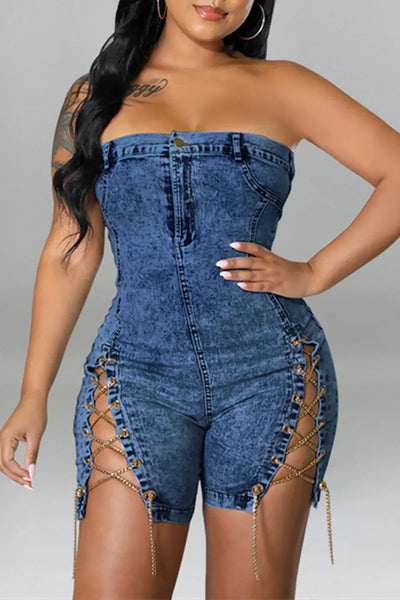 Hoochie Couture Light Blue Tube Jumpsuit Hoochie Couture Boutique