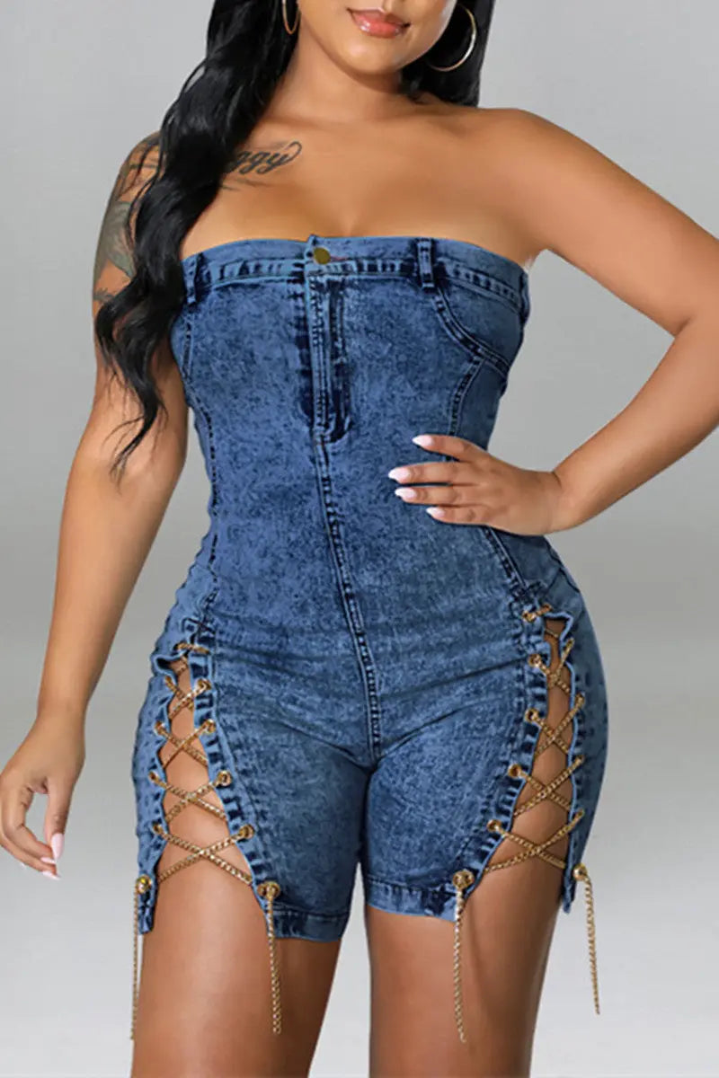 Hoochie Couture Light Blue Tube Jumpsuit Hoochie Couture Boutique