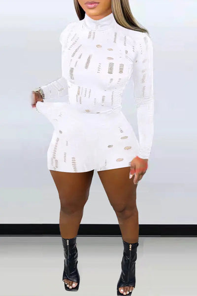 Hoochie Couture Black Ripped Turtleneck 2-Piece Set – Long Sleeve Crop Top & High-Waisted Leggings Hoochie Couture Boutique
