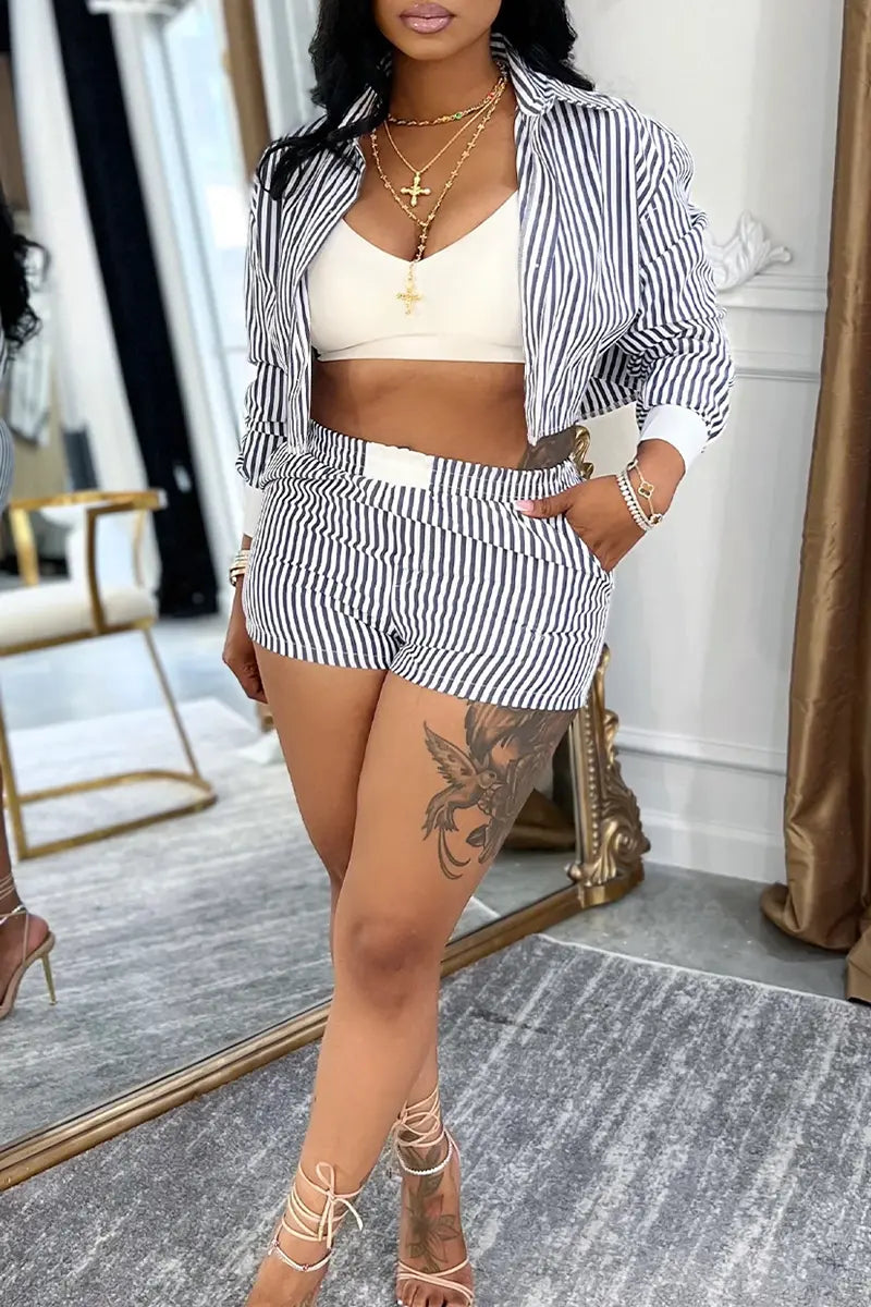 Hoochie Couture Striped Buckle Two-Piece Set – Chic Meets Everyday Power Hoochie Couture Boutique
