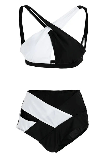 Hoochie Couture Black & White Hollowed-Out Backless Swimsuit – Sexy One-Piece Statement Swimwear Hoochie Couture Boutique