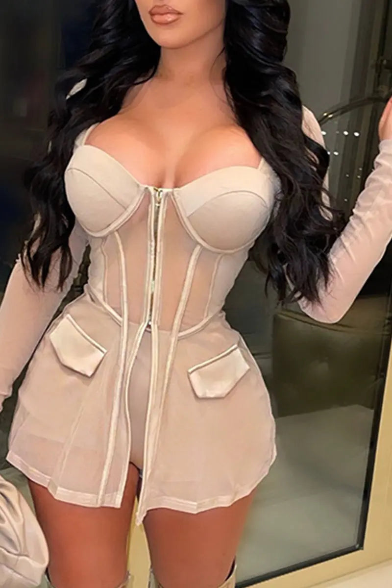 Hoochie Couture Mesh Square Collar Two-Piece Set Hoochie Couture Boutique