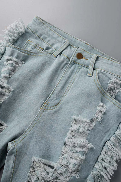 Hoochie Couture Light Blue Denim Shorts – Casual Mid-Waist Skinny Fit Hoochie Couture Boutique