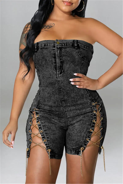 Hoochie Couture Light Blue Tube Jumpsuit Hoochie Couture Boutique