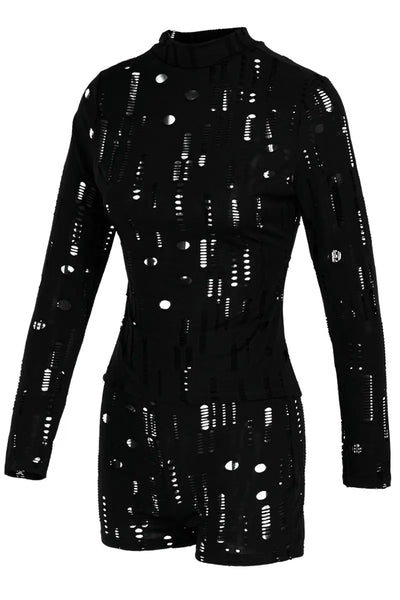 Hoochie Couture Black Ripped Turtleneck 2-Piece Set – Long Sleeve Crop Top & High-Waisted Leggings Hoochie Couture Boutique