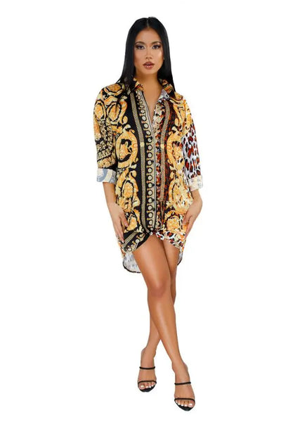 Hoochie Couture Multicolor Patchwork Mini – Cap Sleeve A-Line Dress Hoochie Couture Boutique