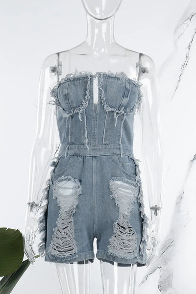 Hoochie Couture Backless Ripped Denim Jumpsuit Hoochie Couture Boutique