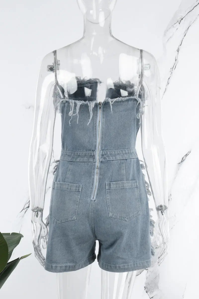 Hoochie Couture Backless Ripped Denim Jumpsuit Hoochie Couture Boutique