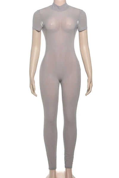 Hoochie Couture Grey See-Through Backless Skinny Jumpsuit – Confidence Meets Seduction Hoochie Couture Boutique