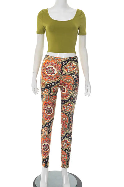 Hoochie Couture Green Print Two-Piece Set – O-Neck Tee & Stretch Shorts Hoochie Couture Boutique