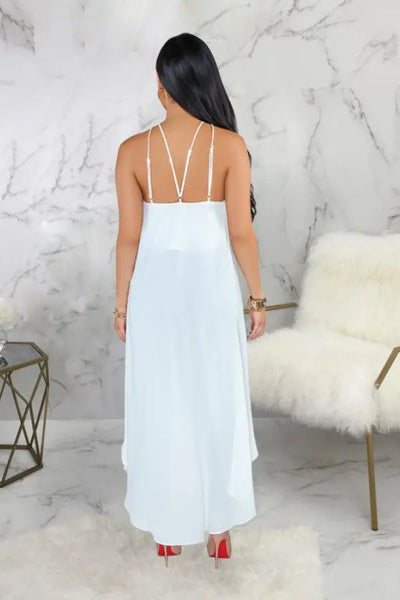 Hoochie Couture White Asymmetrical O-Neck Maxi Dress – Sleek, Sculpted, & Statement-Making Hoochie Couture Boutique