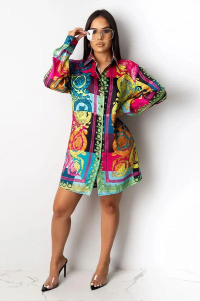 Hoochie Couture Multicolor Patchwork Collar Mini Dress – Chic Meets Color Pop Hoochie Couture Boutique