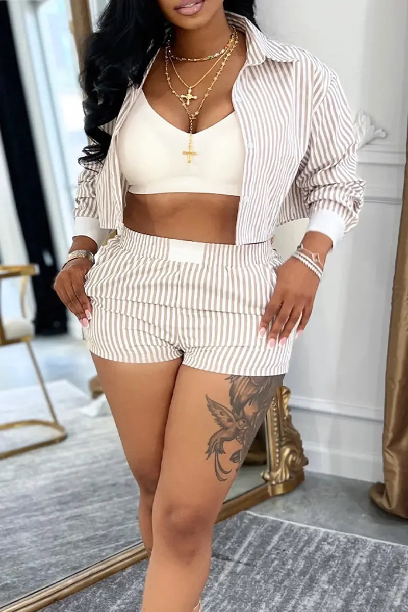 Hoochie Couture Striped Buckle Two-Piece Set – Chic Meets Everyday Power Hoochie Couture Boutique