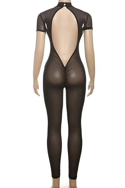 Hoochie Couture Grey See-Through Backless Skinny Jumpsuit – Confidence Meets Seduction Hoochie Couture Boutique