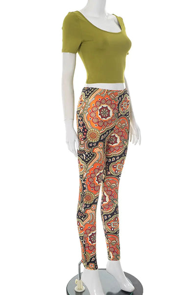 Hoochie Couture Green Print Two-Piece Set – O-Neck Tee & Stretch Shorts Hoochie Couture Boutique