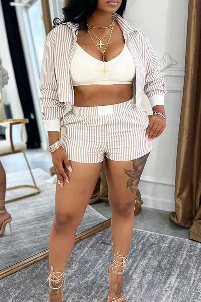 Hoochie Couture Striped Buckle Two-Piece Set – Chic Meets Everyday Power Hoochie Couture Boutique