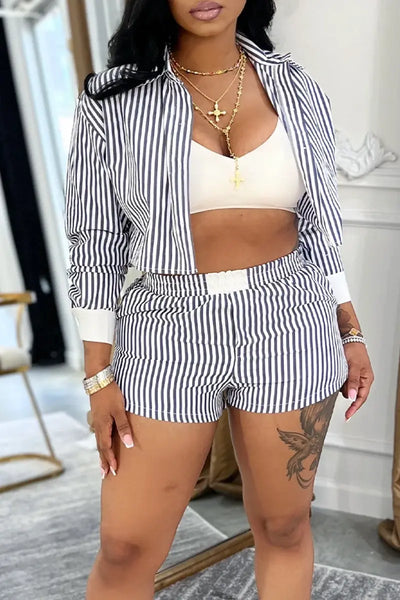Hoochie Couture Striped Buckle Two-Piece Set – Chic Meets Everyday Power Hoochie Couture Boutique