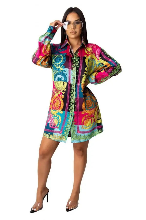 Hoochie Couture Multicolor Patchwork Collar Mini Dress – Chic Meets Color Pop Hoochie Couture Boutique