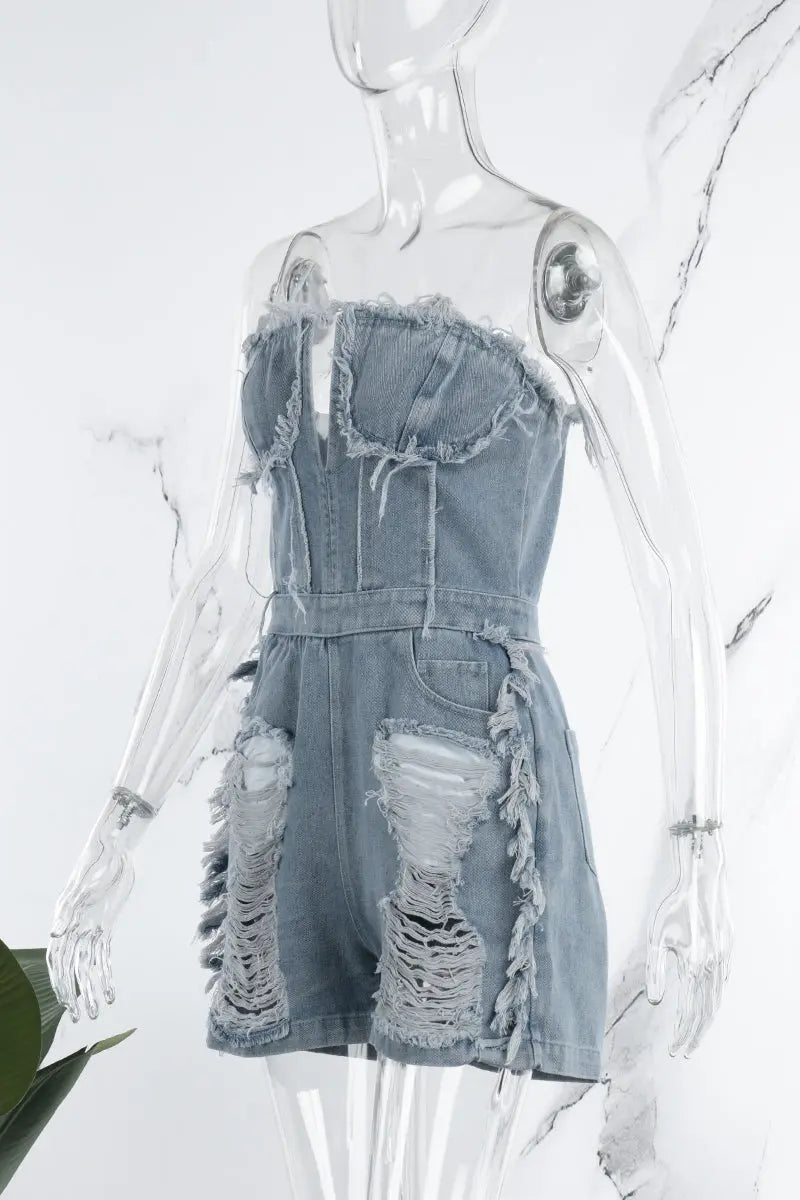 Hoochie Couture Backless Ripped Denim Jumpsuit Hoochie Couture Boutique