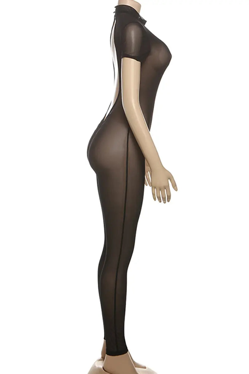 Hoochie Couture Grey See-Through Backless Skinny Jumpsuit – Confidence Meets Seduction Hoochie Couture Boutique