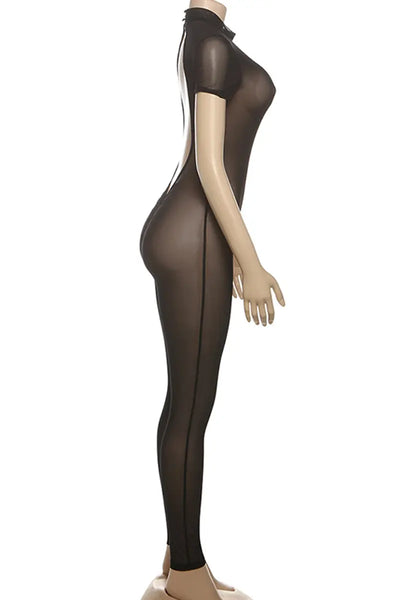 Hoochie Couture Grey See-Through Backless Skinny Jumpsuit – Confidence Meets Seduction Hoochie Couture Boutique