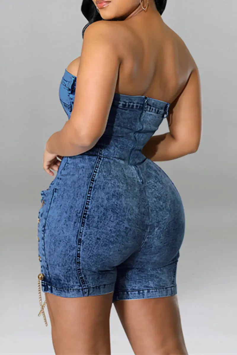 Hoochie Couture Light Blue Tube Jumpsuit Hoochie Couture Boutique