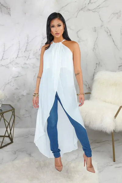 Hoochie Couture White Asymmetrical O-Neck Maxi Dress – Sleek, Sculpted, & Statement-Making Hoochie Couture Boutique