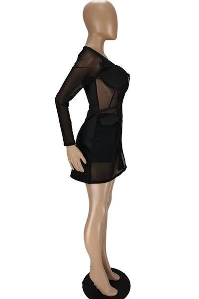 Hoochie Couture Mesh Square Collar Two-Piece Set Hoochie Couture Boutique