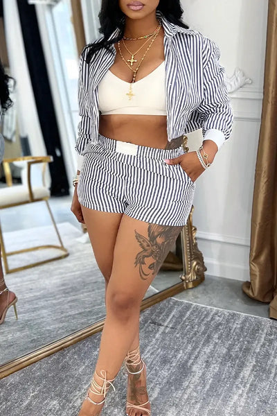Hoochie Couture Striped Buckle Two-Piece Set – Chic Meets Everyday Power Hoochie Couture Boutique