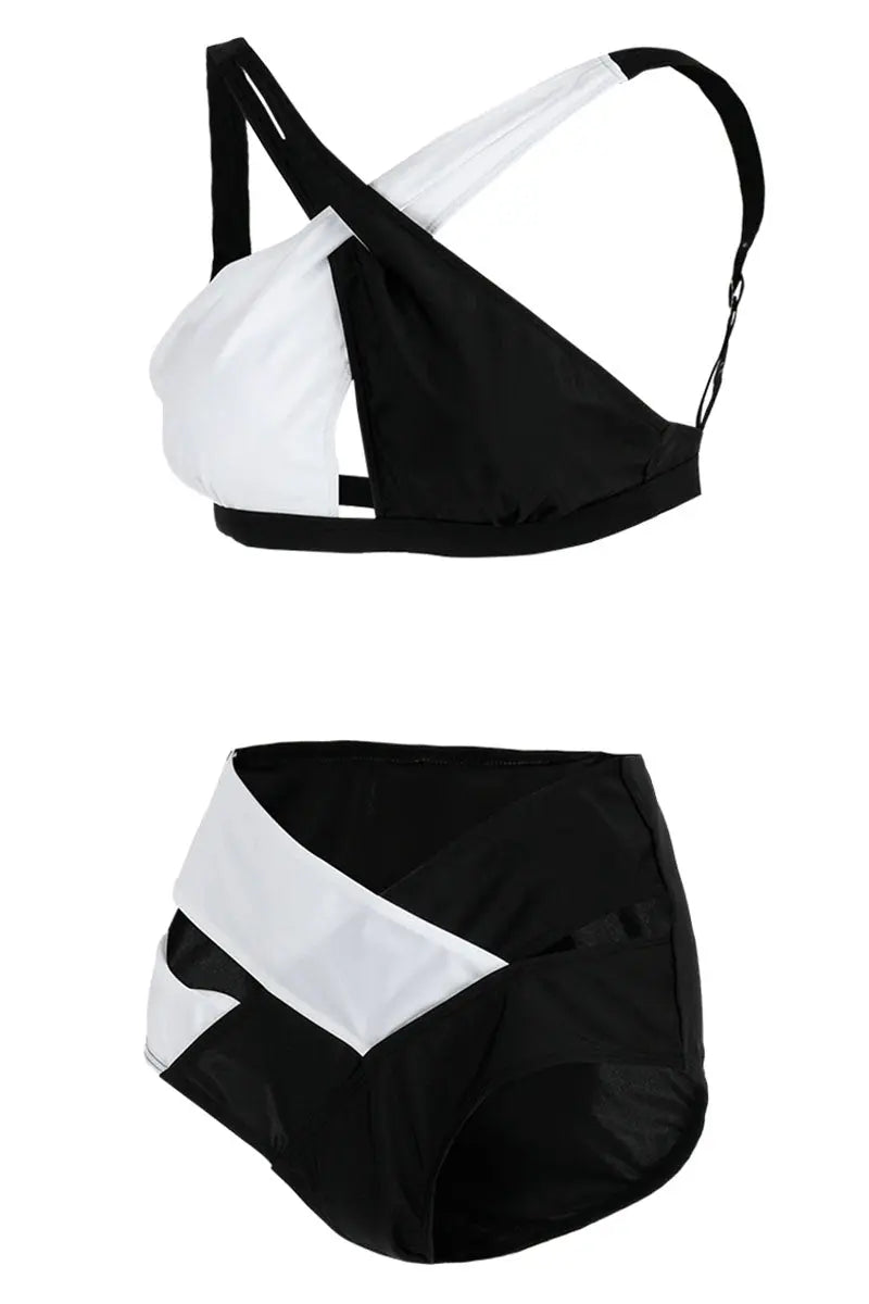 Hoochie Couture Black & White Hollowed-Out Backless Swimsuit – Sexy One-Piece Statement Swimwear Hoochie Couture Boutique