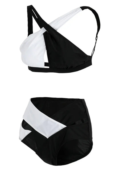 Hoochie Couture Black & White Hollowed-Out Backless Swimsuit – Sexy One-Piece Statement Swimwear Hoochie Couture Boutique