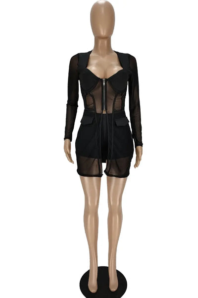Hoochie Couture Mesh Square Collar Two-Piece Set Hoochie Couture Boutique