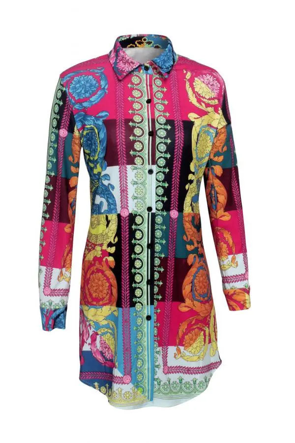 Hoochie Couture Multicolor Patchwork Collar Mini Dress – Chic Meets Color Pop Hoochie Couture Boutique