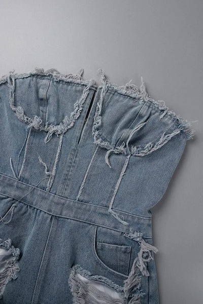 Hoochie Couture Backless Ripped Denim Jumpsuit Hoochie Couture Boutique