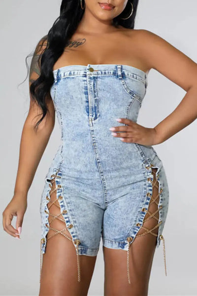 Hoochie Couture Light Blue Tube Jumpsuit Hoochie Couture Boutique