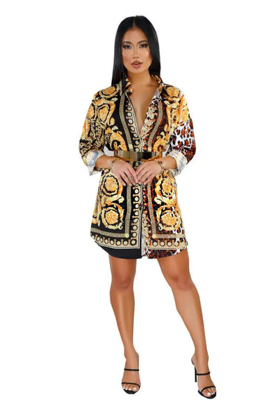 Hoochie Couture Multicolor Patchwork Mini – Cap Sleeve A-Line Dress Hoochie Couture Boutique
