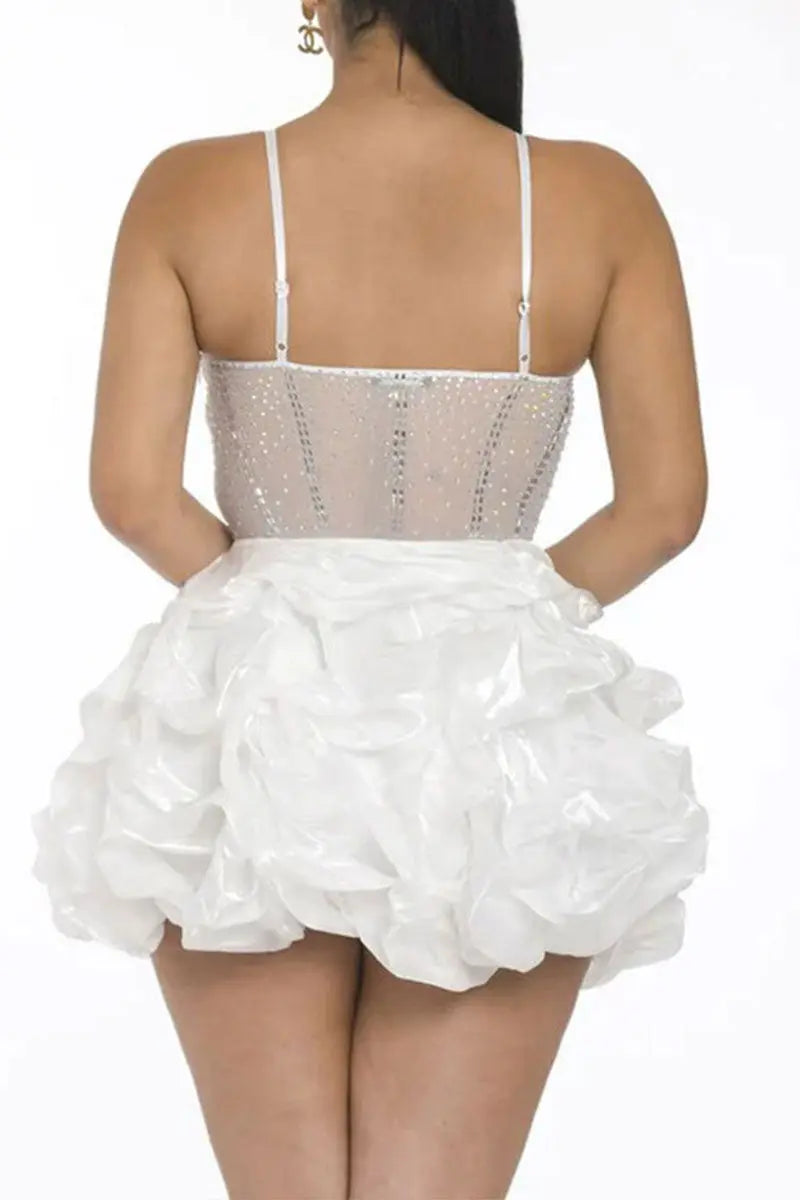 Hoochie Couture White Rhinestone Strap Dress – Sweet, Sparkly, & Statement-Making Hoochie Couture Boutique