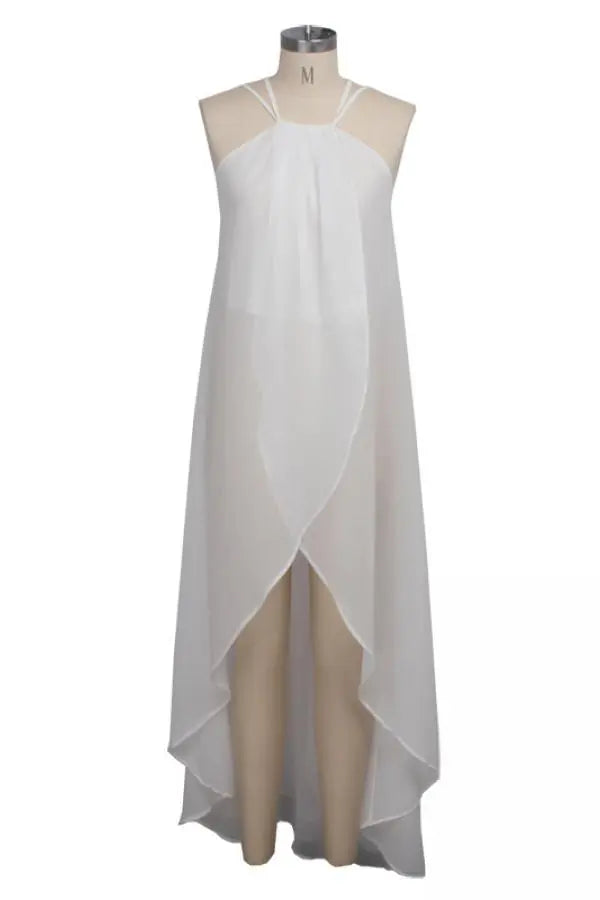 Hoochie Couture White Asymmetrical O-Neck Maxi Dress – Sleek, Sculpted, & Statement-Making Hoochie Couture Boutique