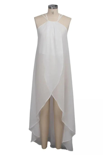 Hoochie Couture White Asymmetrical O-Neck Maxi Dress – Sleek, Sculpted, & Statement-Making Hoochie Couture Boutique