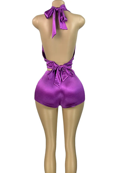 Hoochie Couture Backless Halter Two-Piece Set – Bold Strap Design Crop Top & Bodycon Skirt Hoochie Couture Boutique