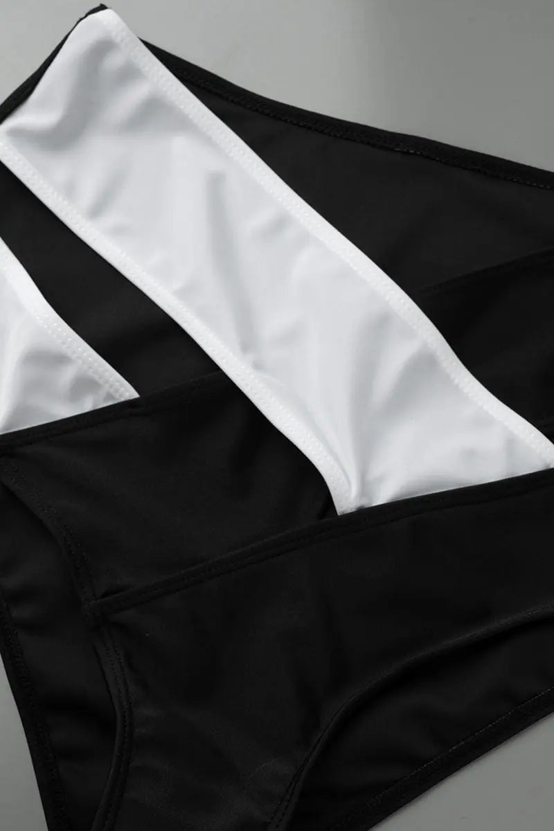 Hoochie Couture Black & White Hollowed-Out Backless Swimsuit – Sexy One-Piece Statement Swimwear Hoochie Couture Boutique