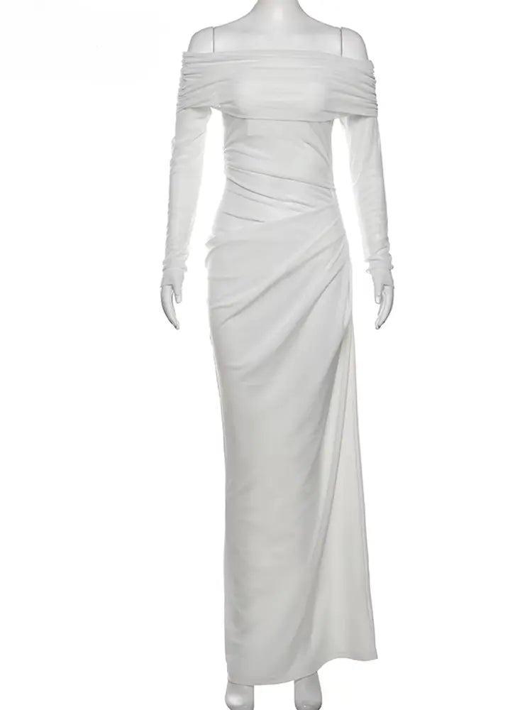 Hoochie Couture Mesh Ruched Maxi Dress – elegant and sexy women’s dress featuring sheer mesh fabric, flattering ruched detailing, and a curve-hugging maxi silhouette, perfect for evening parties, date nights, or upscale clubwear fashion.