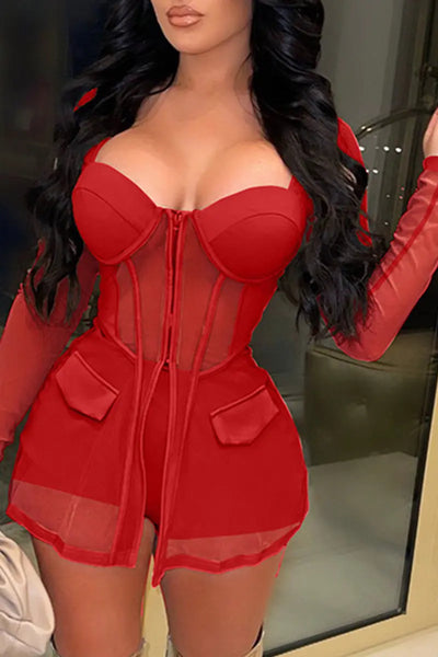 Hoochie Couture Mesh Square Collar Two-Piece Set Hoochie Couture Boutique
