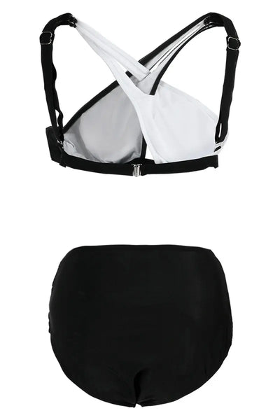 Hoochie Couture Black & White Hollowed-Out Backless Swimsuit – Sexy One-Piece Statement Swimwear Hoochie Couture Boutique