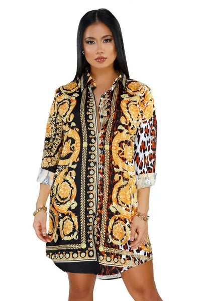 Hoochie Couture Multicolor Patchwork Mini – Cap Sleeve A-Line Dress Hoochie Couture Boutique