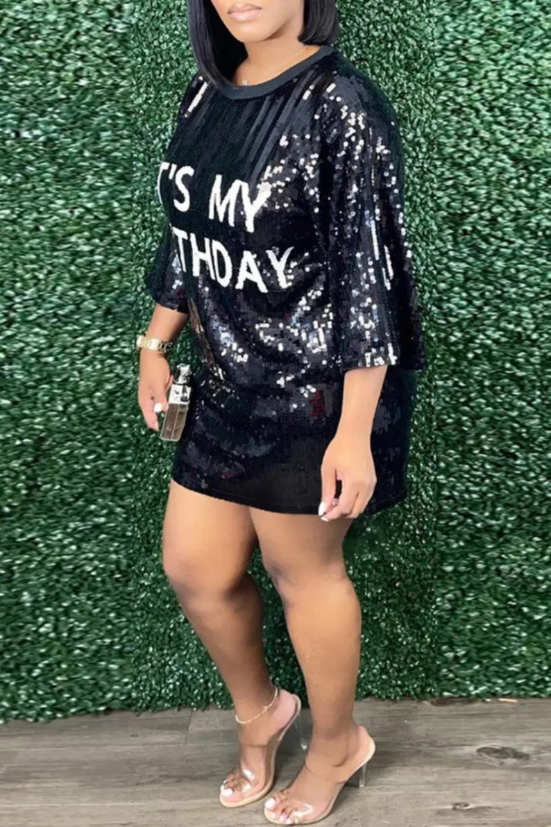 Hoochie Couture Letter Sequin A-Line Dress – Bold Sparkle Meets Effortless Cool Hoochie Couture Boutique