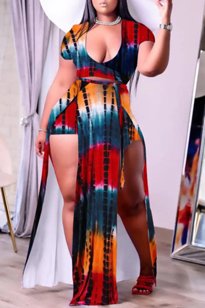 Hoochie Couture Printed V-Neck Slit Lounge Set – Plus Size Two-Piece Set Hoochie Couture Boutique