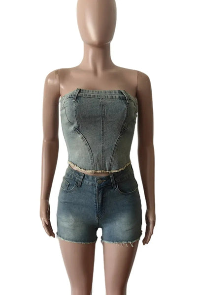 Hoochie Couture Light Blue Vintage Wash Two-Piece Set Hoochie Couture Boutique