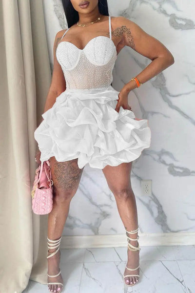 Hoochie Couture White Rhinestone Strap Dress – Sweet, Sparkly, & Statement-Making Hoochie Couture Boutique