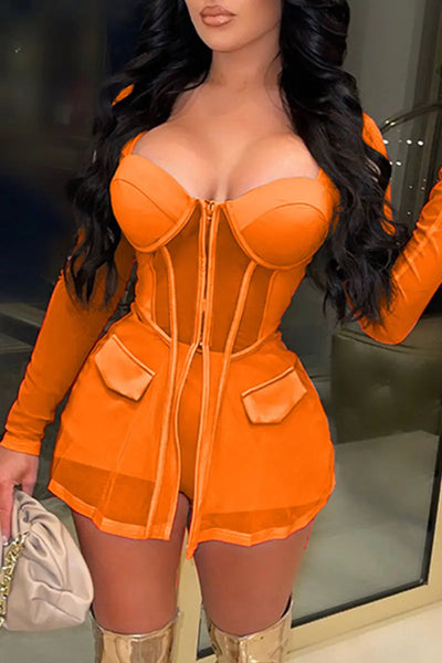 Hoochie Couture Mesh Square Collar Two-Piece Set Hoochie Couture Boutique